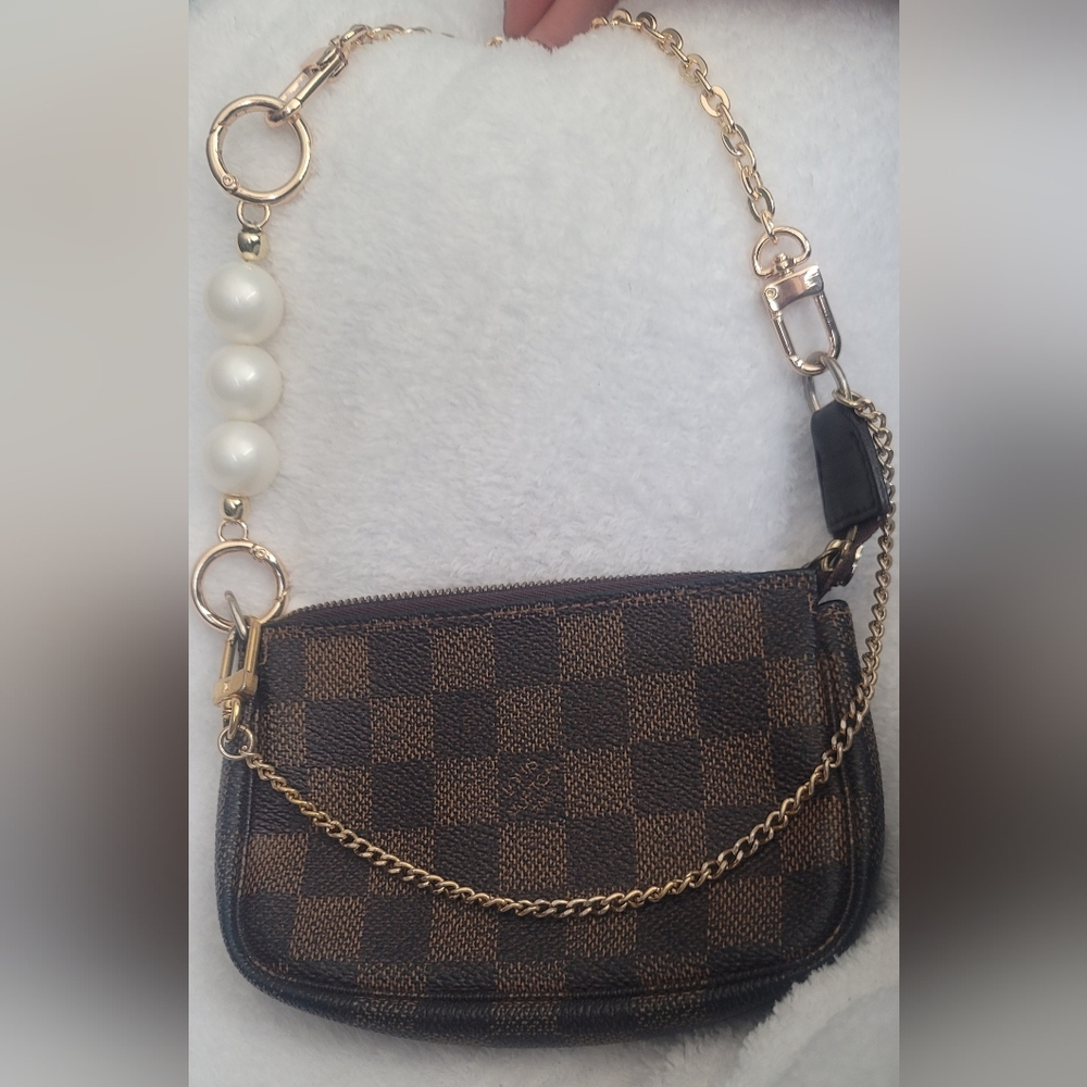 Louis Vuitton Damier Ebene Mini Pochette Accessories LV with Sling Strap AUTH